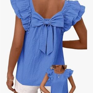 Blue Ruffle Sleeve Top